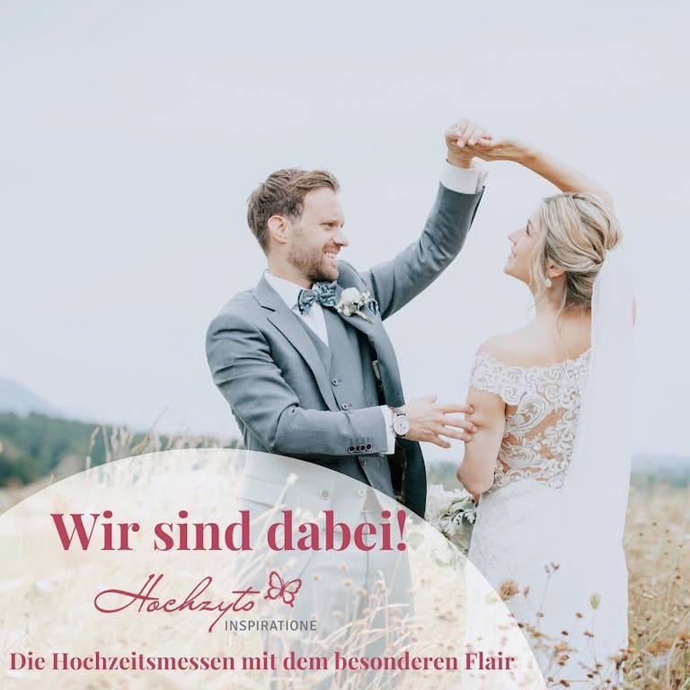Photo by NM on October 13, 2021. May be an image of 2 people and text that says 'Wir sind dabei! Hachayto INSPIRATIONE Die Hochzeitsmessen mit dem besonderen Flair'.
