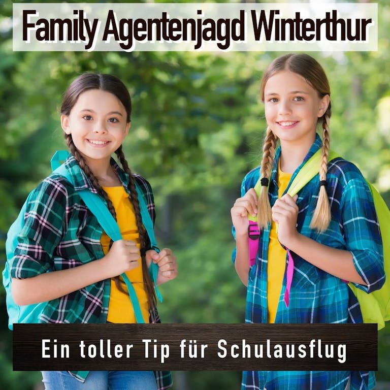 Photo by URBANescape in Winterthur. May be an image of 2 people, child, people standing and text that says 'Family Agentenjagd Winterthur Ein toller Tip für Schulausflug'.