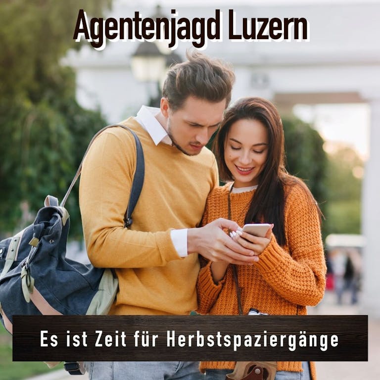 Photo by URBANescape on September 17, 2022. May be an image of 2 people, people standing and text that says 'Agentenjagd Luzern Es ist Zeit für Herbstspaziergänge 無UλUAD'.